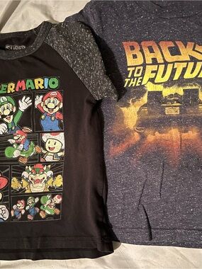 Old School Kids Black Super Mario & Back to the Future Tee